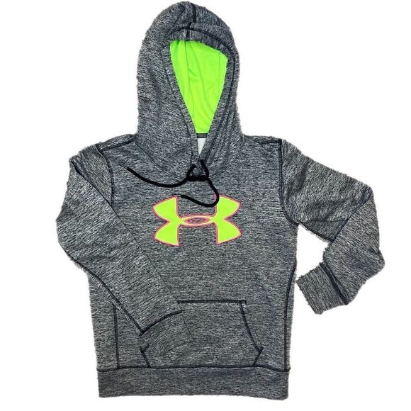 Under Armour Logo Grey Hoodie with Hand Warmer Pockets. Fleece Lined.  No Sz Lab - Picture 1 of 6